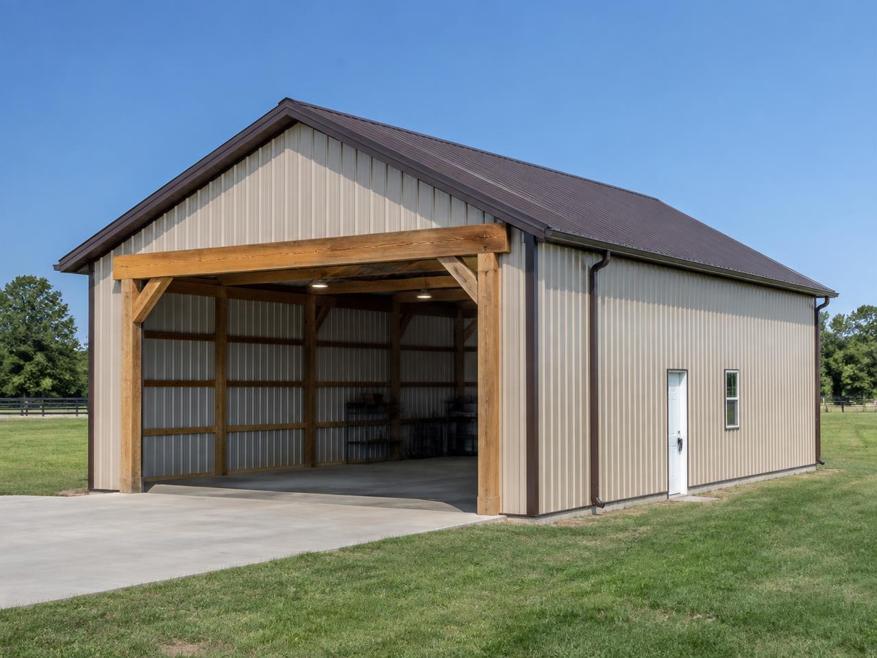 Representative photo of a post-frame pole barn with metal siding — placeholder imagery, not an Artisan Pole Barns Inc project